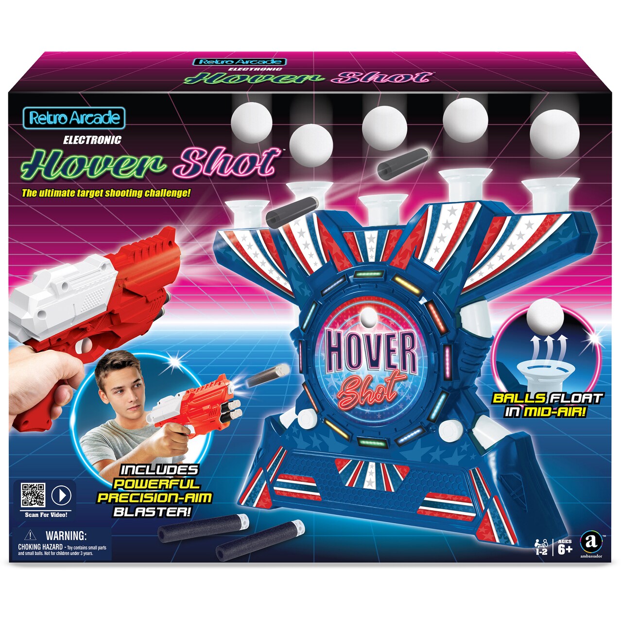 Ambassador Games: Retro Arcade - Electronic Hover Shot - Light & Sound Tabletop Target Shooting Game, Blaster, Air Floating Balls, Adult Kids Ages 6+